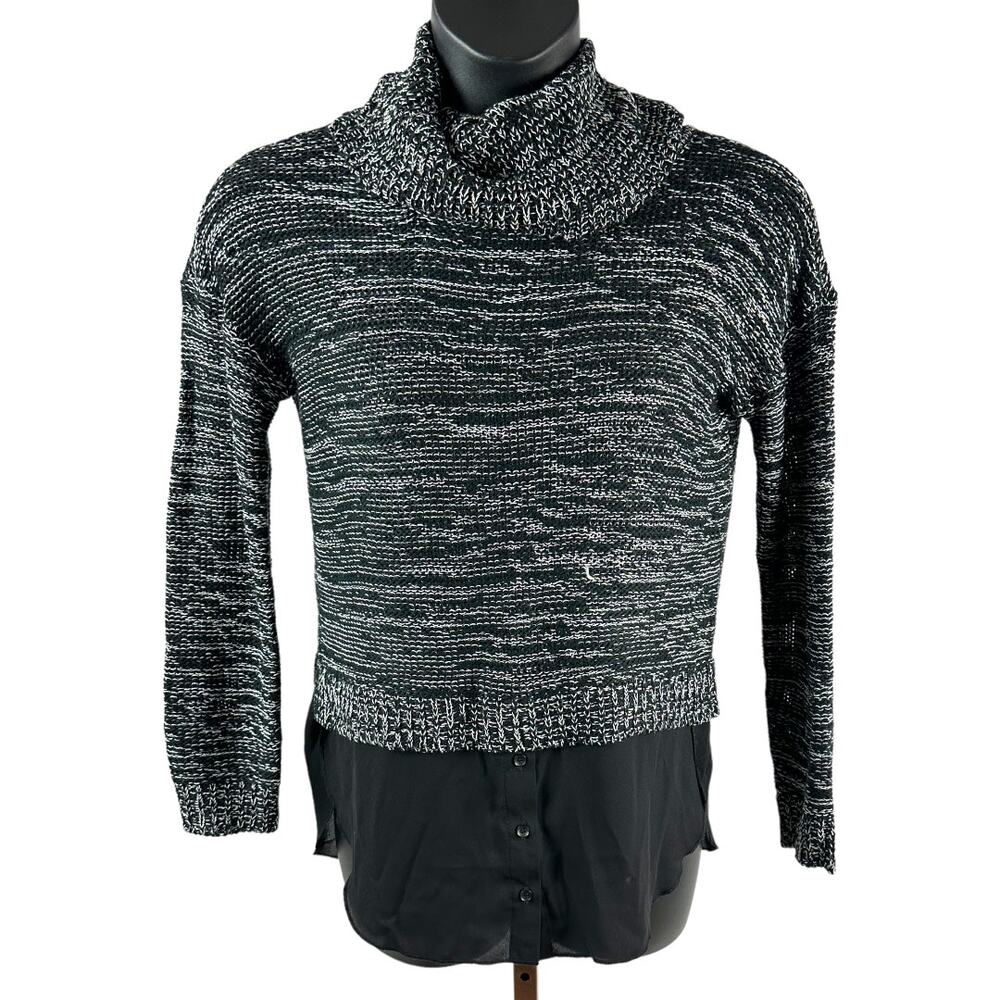 Aqua black marled cowl neck sweater casual pull over one piece size small